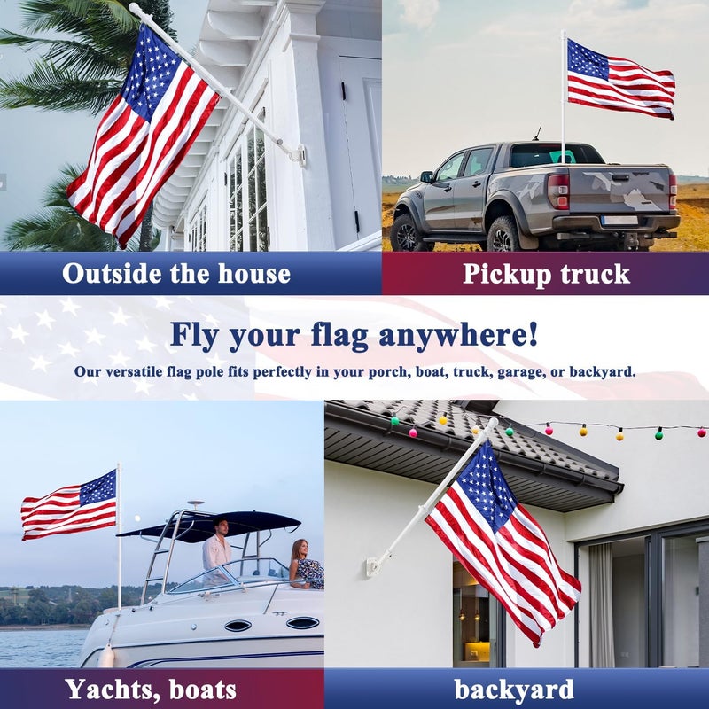 PHITRIC Flag Pole Kit with 3x5 American Flag for House Outside, Stainless Steel Rustproof Flagpole for 3x5 Sports Fan Outdoor Flags for Outside House (White) - Image 5
